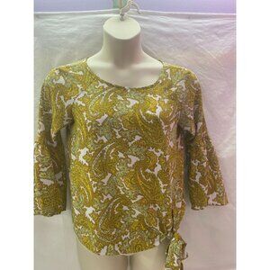 Michael Michael Kors Size Small  Mustard Yellow & Gold Paisley Pullover Blouse